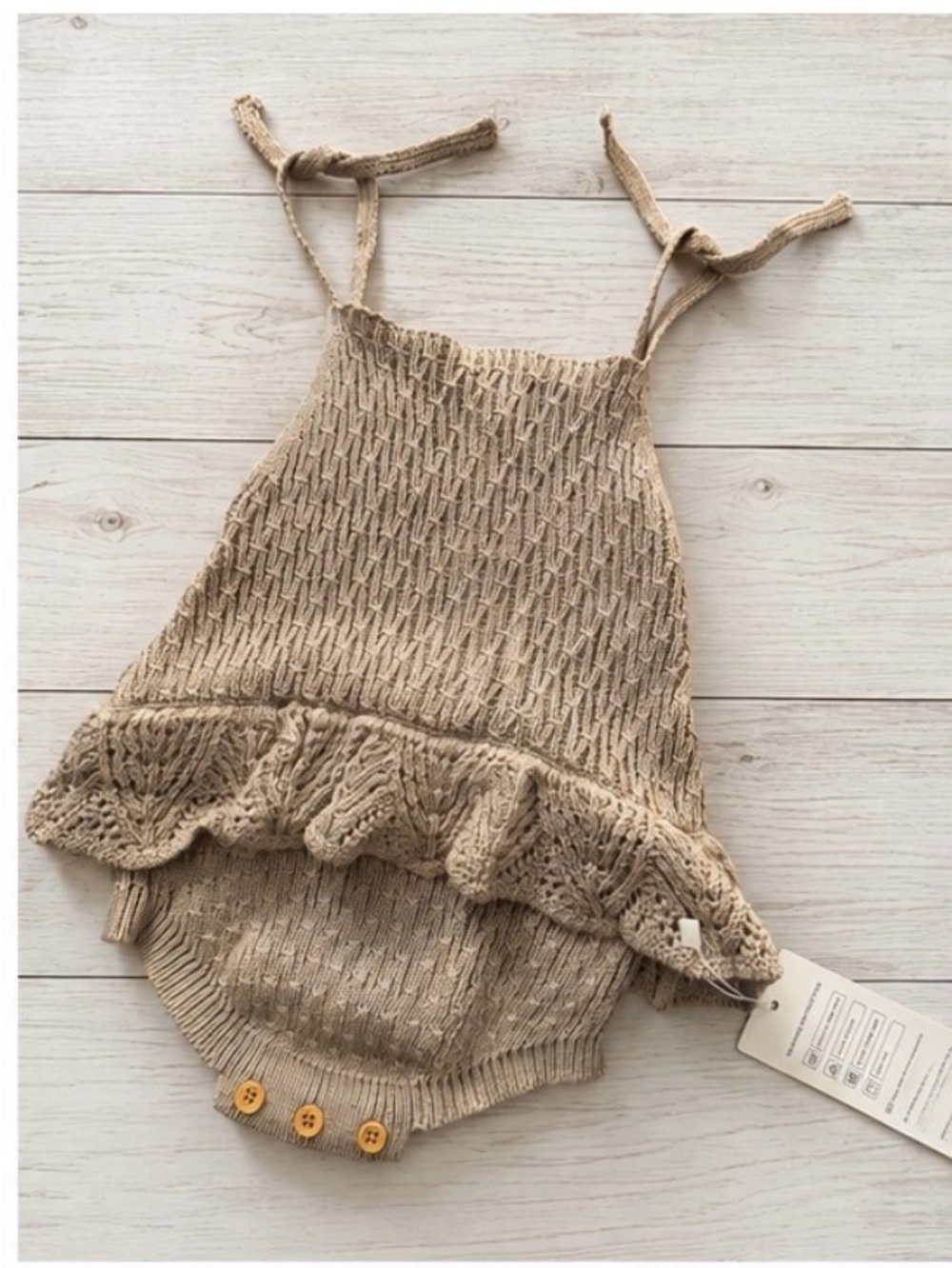 Beige Knit Ruffle Baby One-Piece Bodysuit